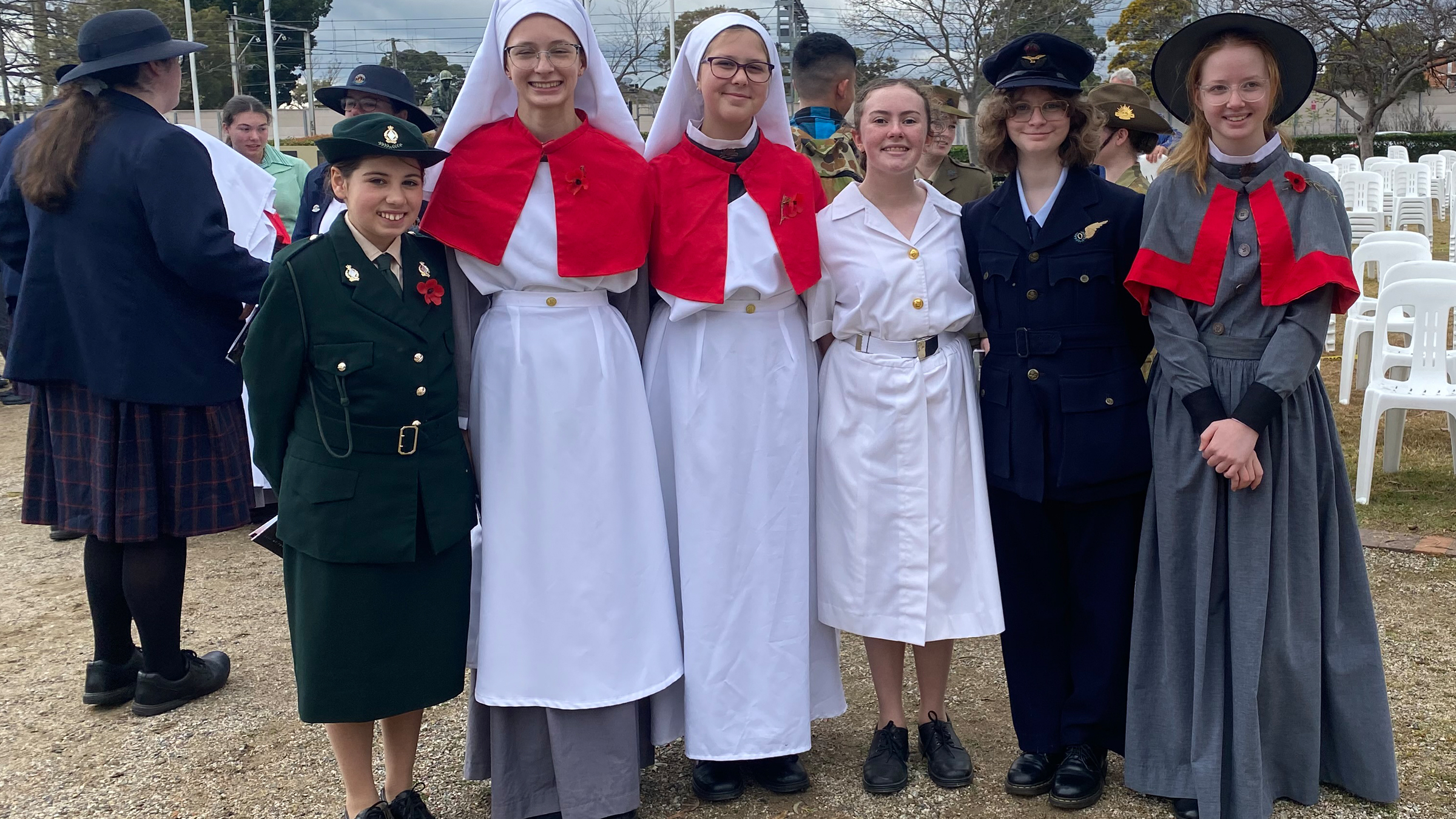 Girls in WW2 period army nursing uniforms