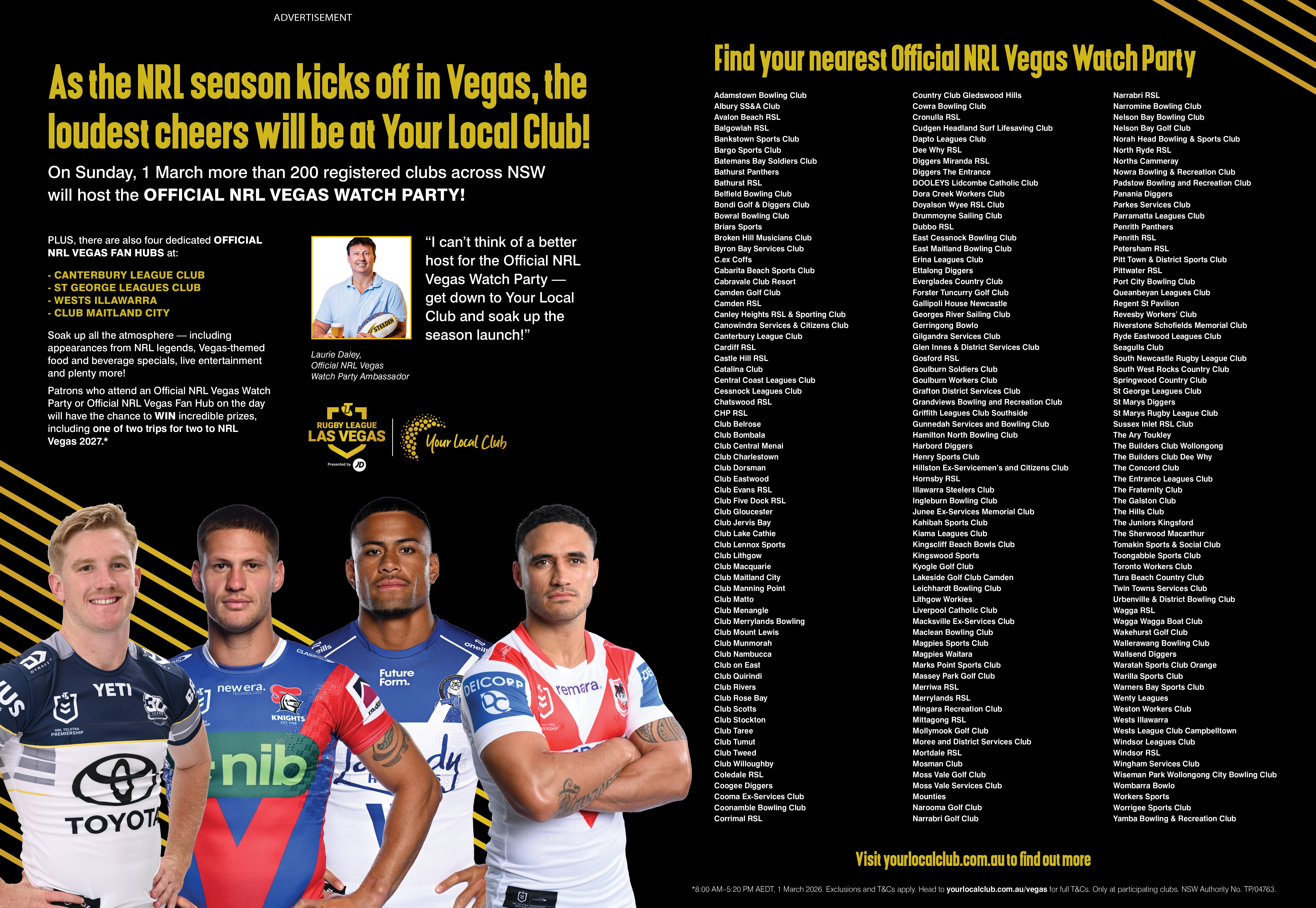 NRL Vegas Daily Telegraph Advertisement