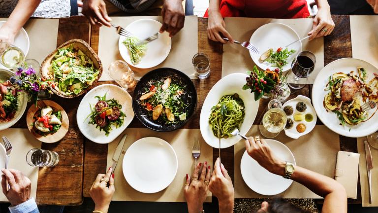 Aerial shot of dining table