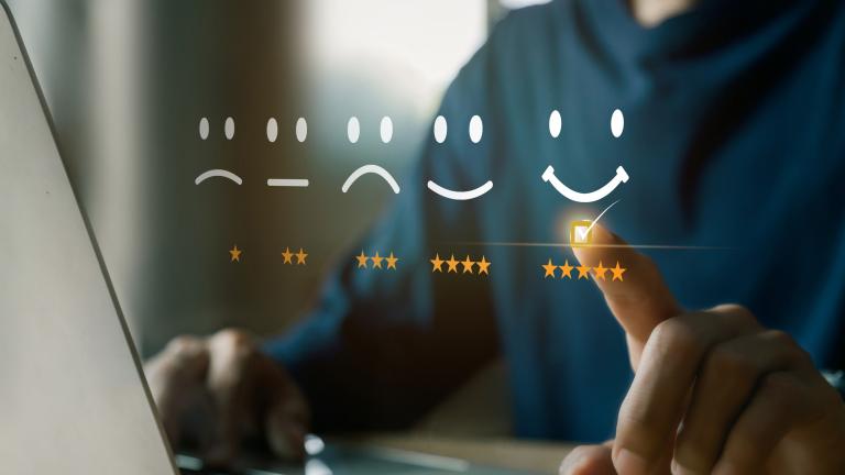 Hand selecting satisfaction rating