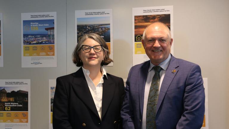 ClubsNSW CEO Rebecca Riant with Minister for Gaming and Racing David Harris