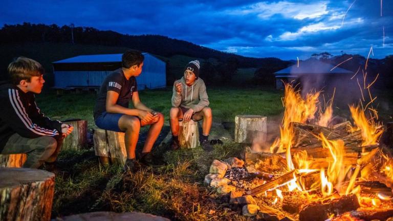 kids at a campfire