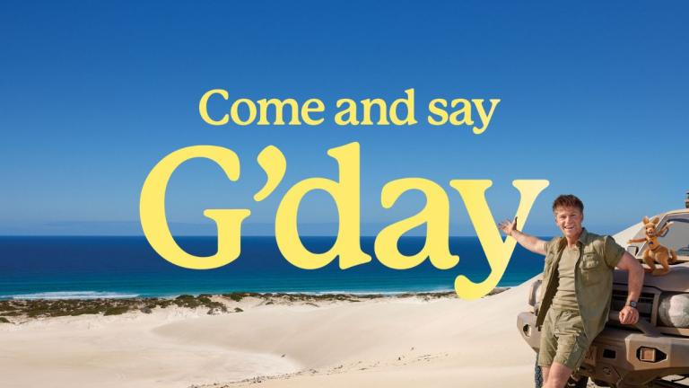 come say g'day campaign with robert irwin leaning on a ute